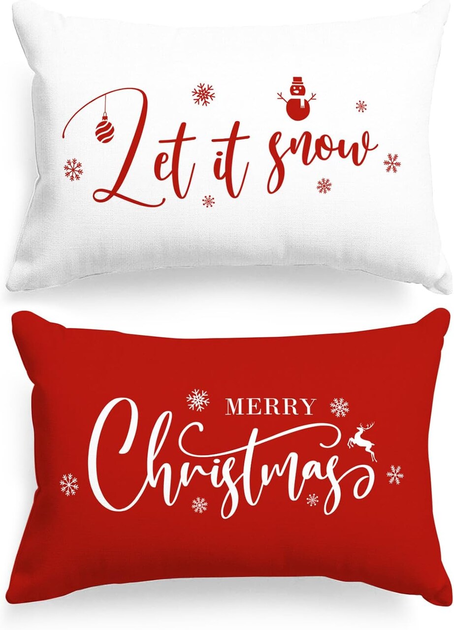 Christmas Standard Pillowcase 20x26 Set of 2, Red Christmas Snowflake Decorative Lumbar Pillow Cases 20 x 26 Long Rectangle Standard Shams Throw Bed Pillow Covers Xmas Cushion Cover 2 Pack